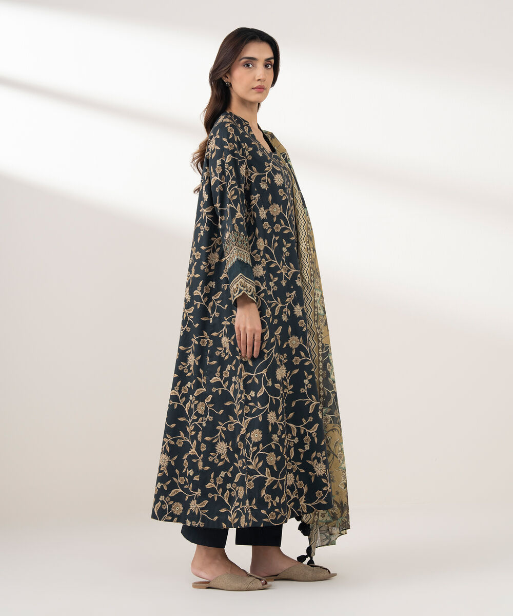 Women's Unstitched Lawn Printed Black 3 Piece Suit