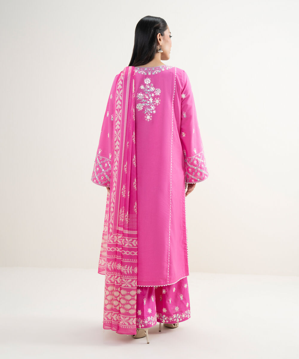 Women's RTW Zari Cotton Embroidered Pink 3 Piece Suit