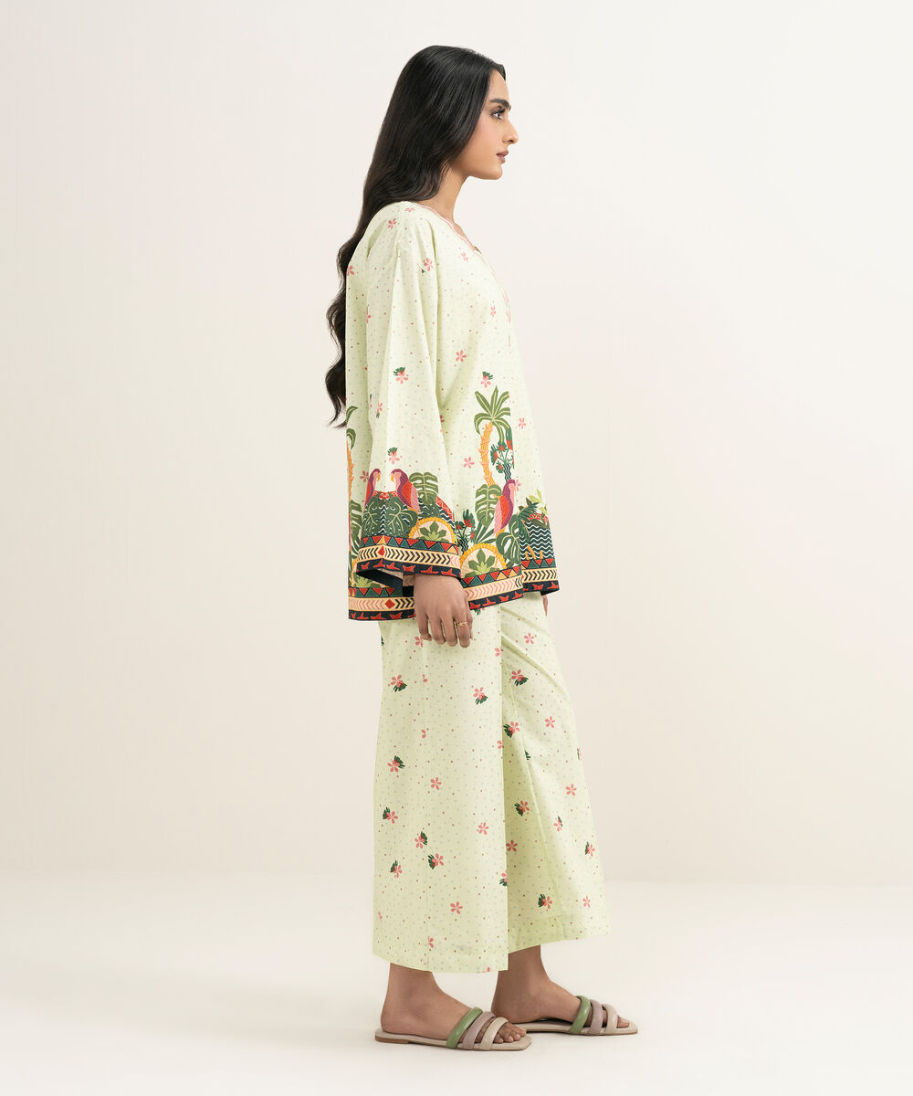 Women's RTW Cambric Embroidered Green Boxy Shirt