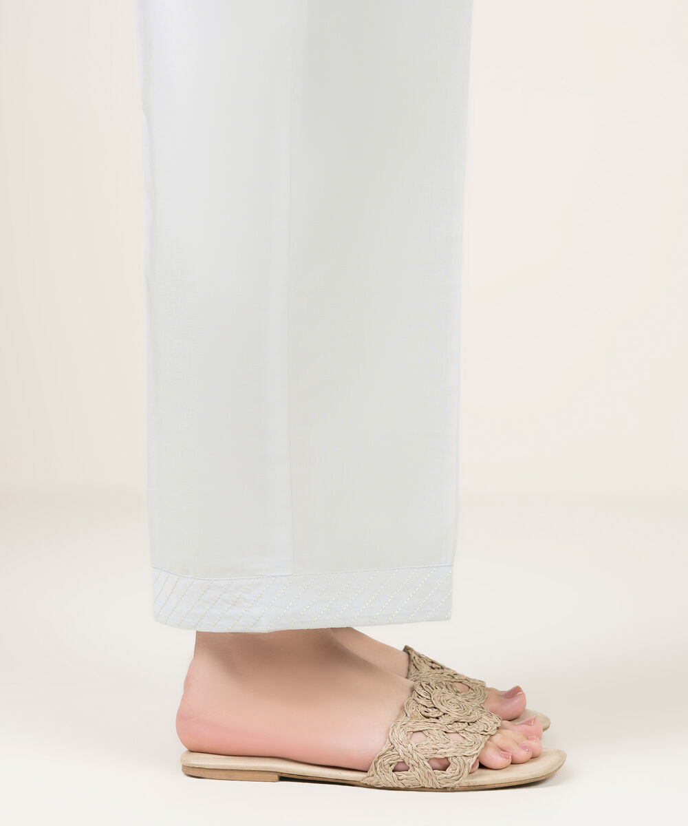 Women's RTW Cambric Embroidered Ice Blue Straight Pants