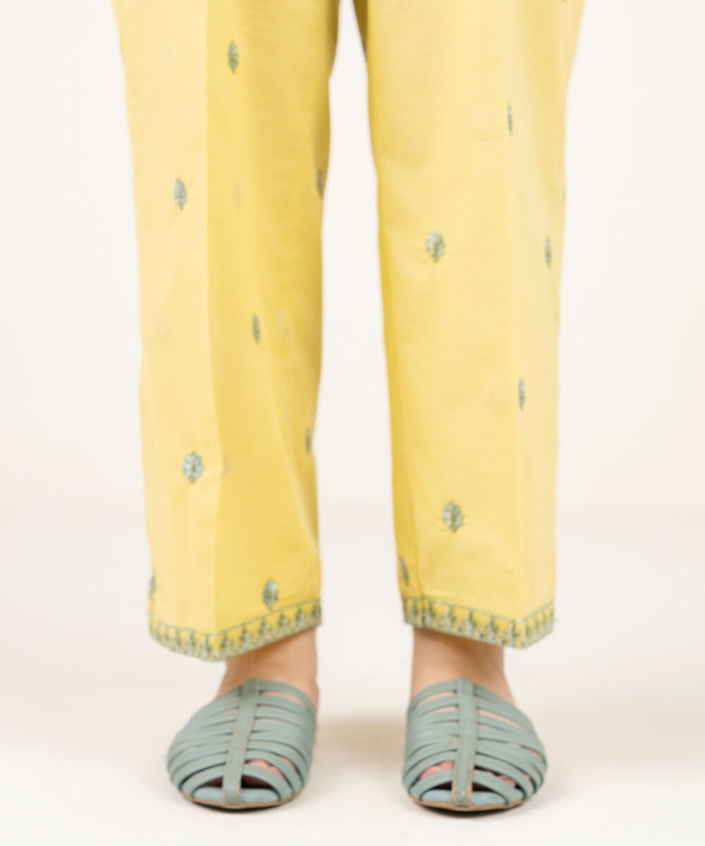 Women's RTW Cambric Embroidered Yellow Straight Pants