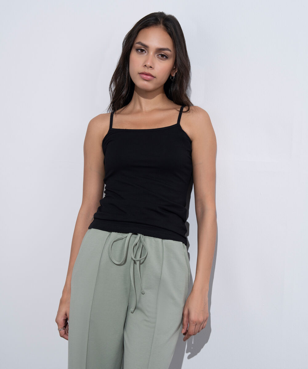 Women's Western Wear Black Stretch Tank Top