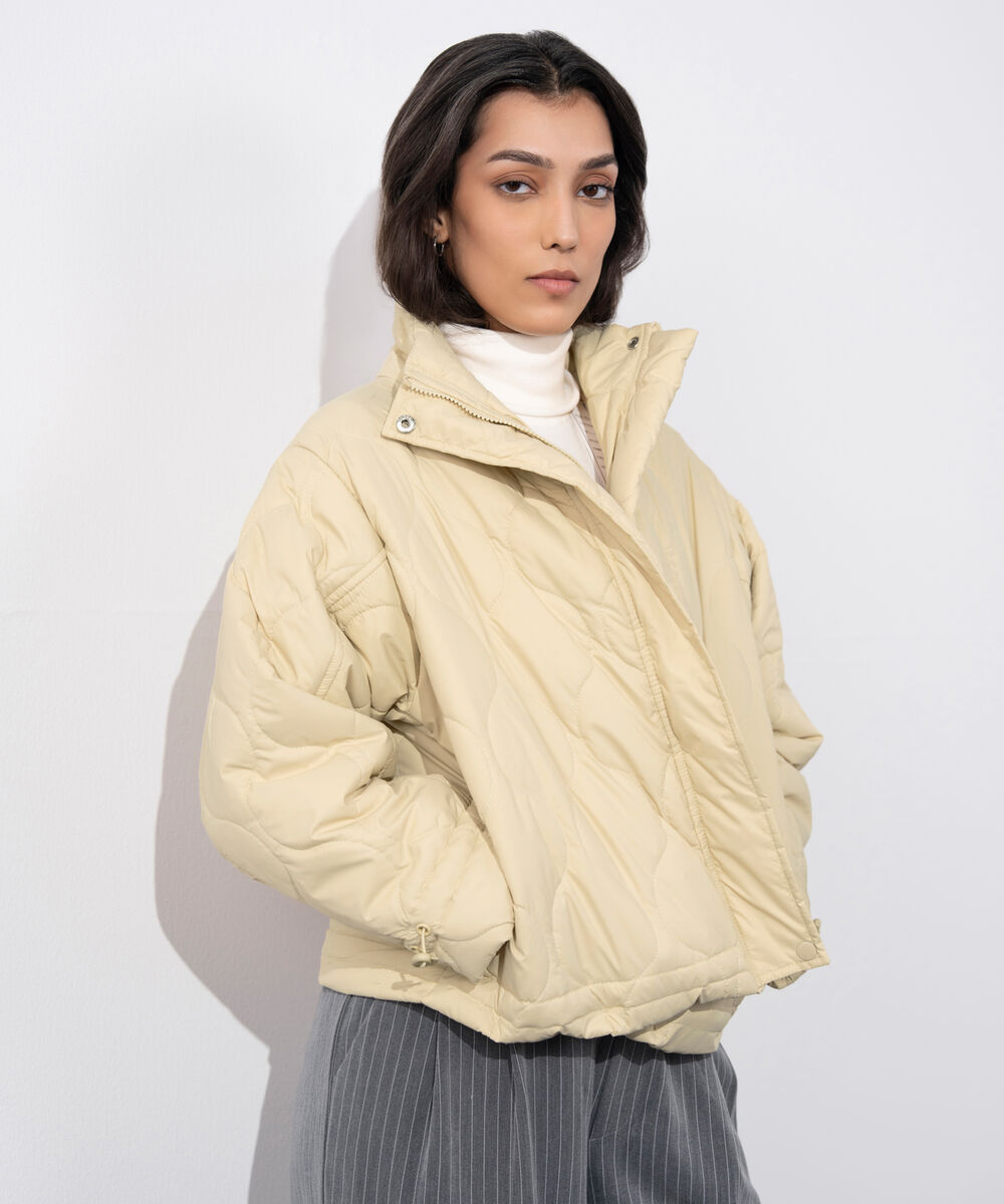 Women's Western Wear Butter Yellow Water Repellent Quilted Puffer