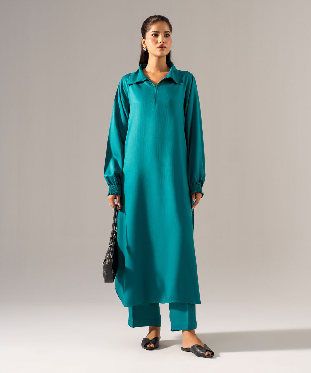 Women's RTW Bedford Solid Teal 2 Piece Suit