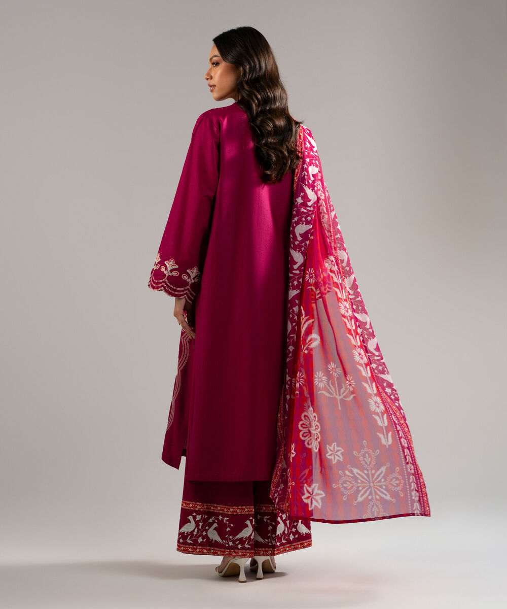 Women's RTW Dobby Embroidered Pink 3 Piece Suit