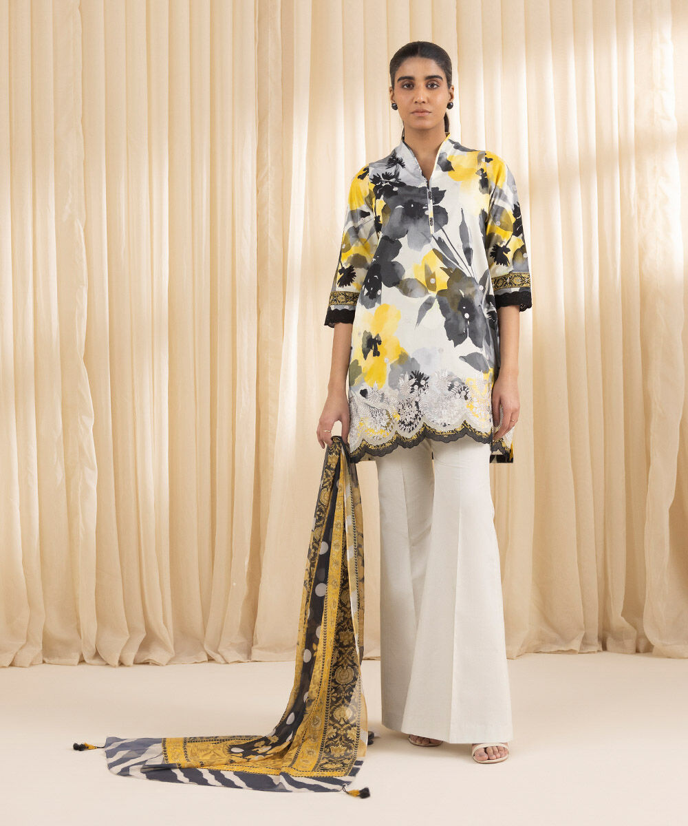 Unstitched Women's Embroidered Lawn Multi Three Piece Suit