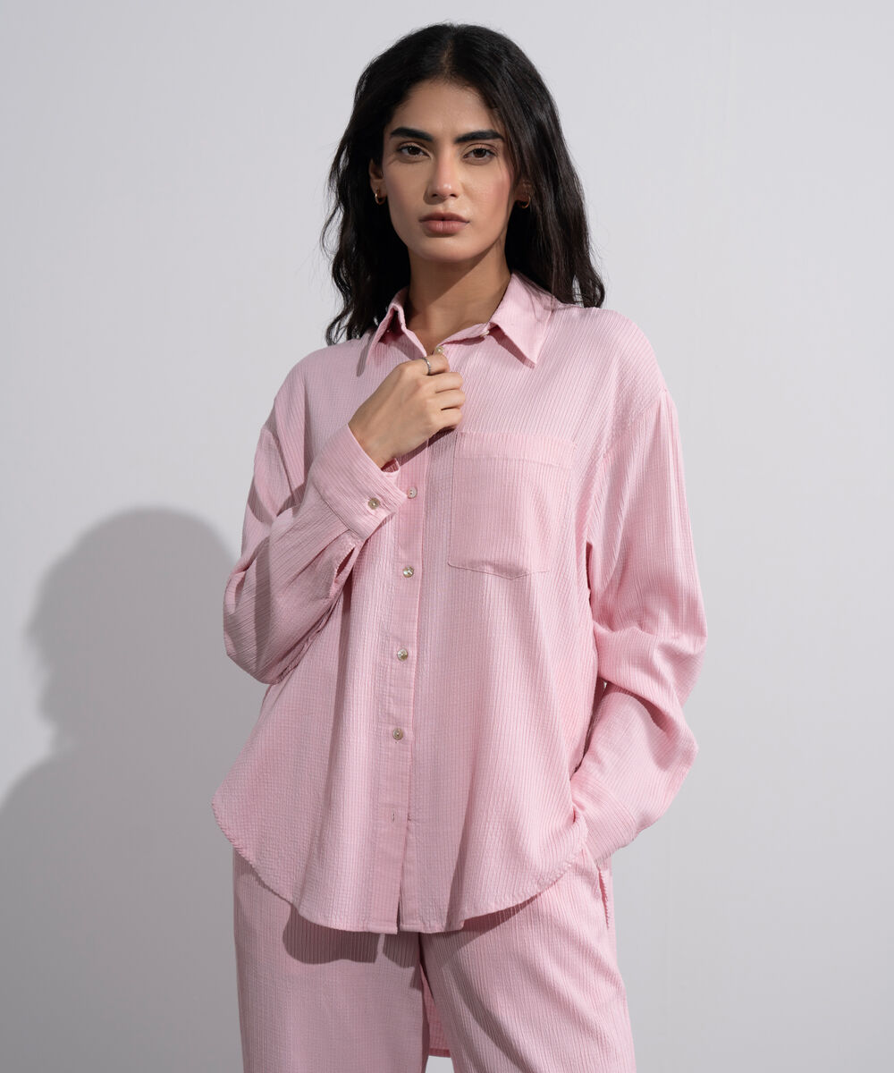 Women's Pink Button Through Seersucker Shirt
