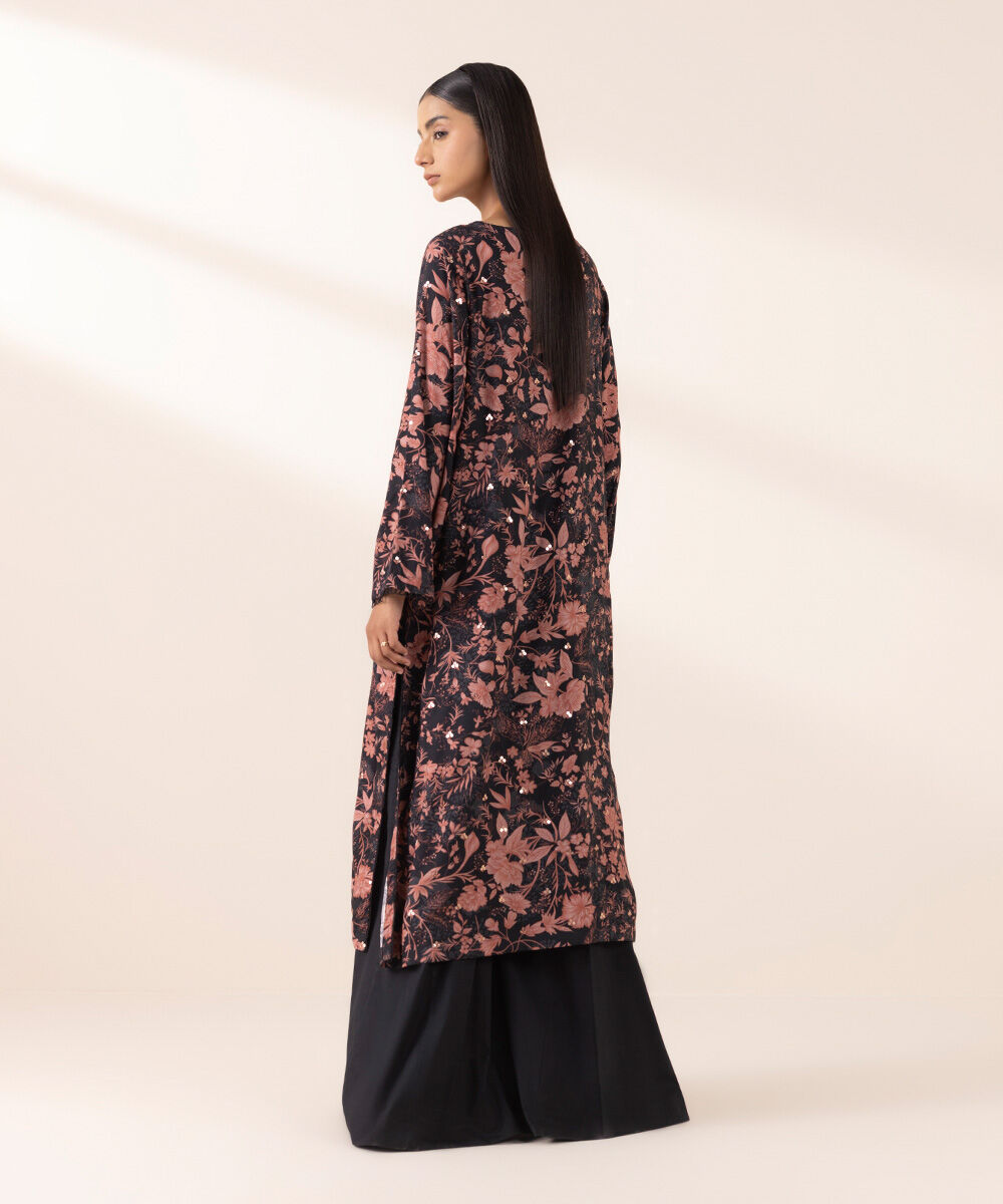 Women's Pret Arabic Lawn Black Embroidered A-Line Shirt