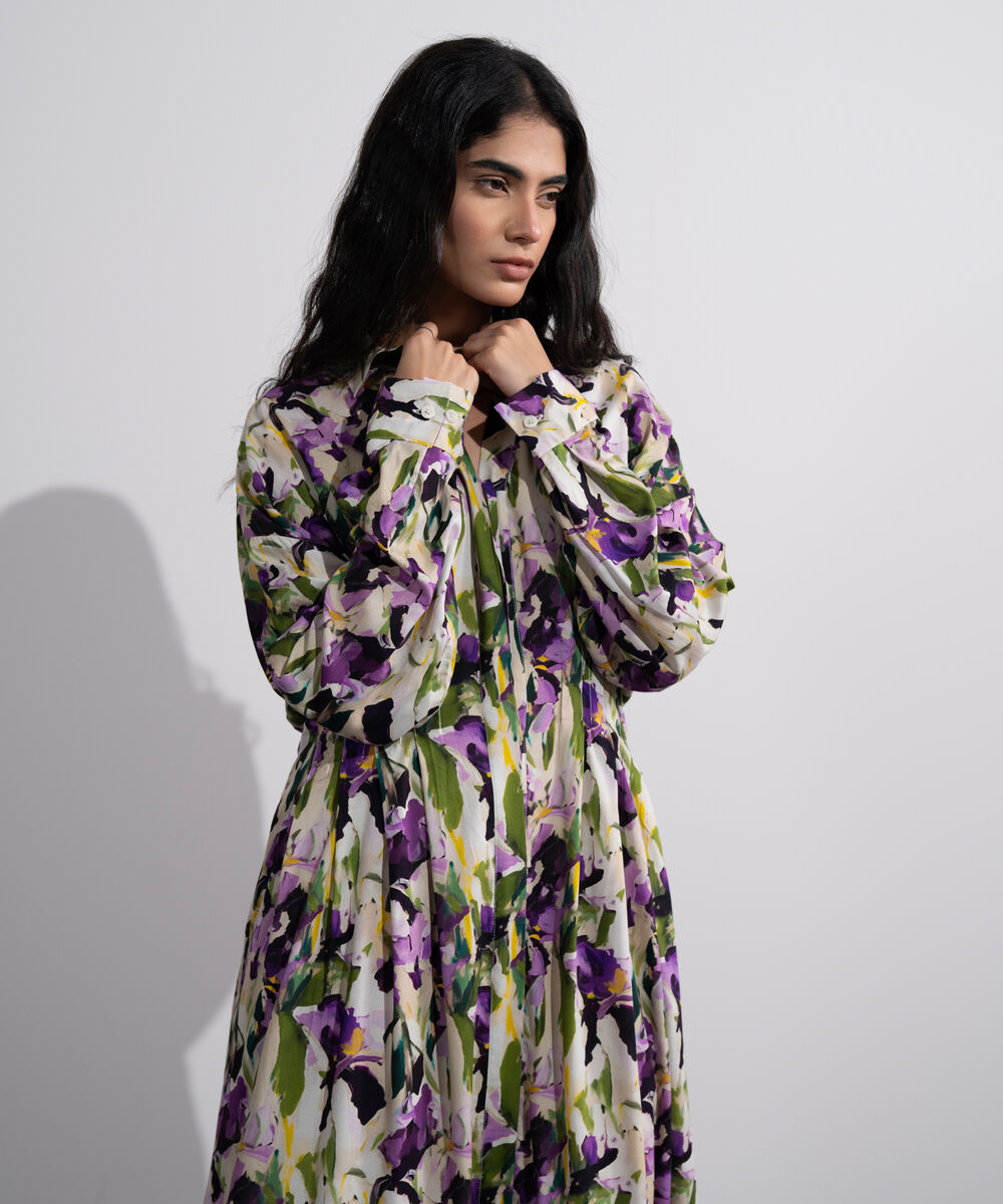 Women's Multi Printed Pleated Dress