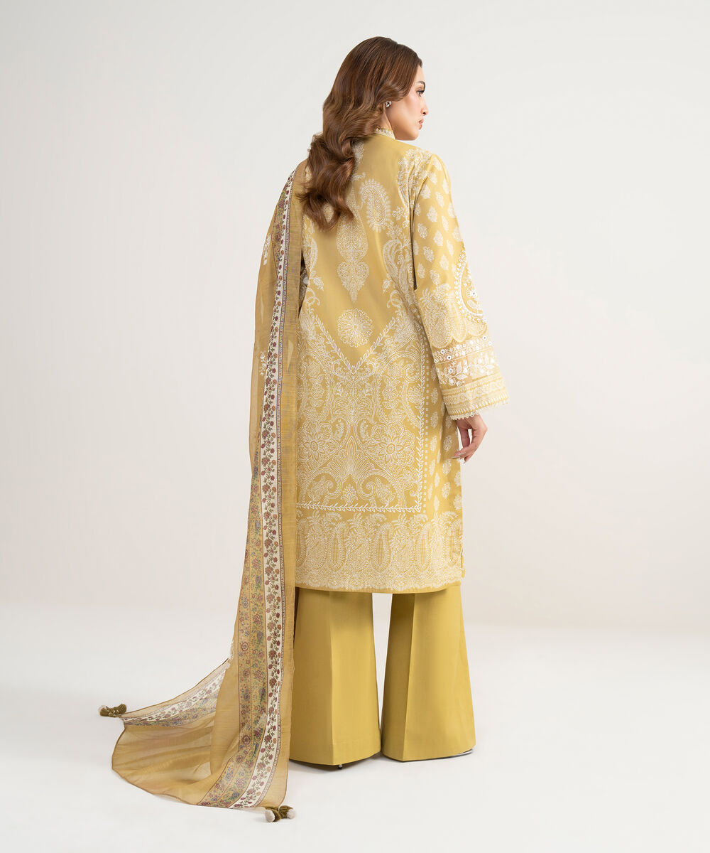 Women's Unstitched Lawn Embroidered Yellow 3 Piece Suit