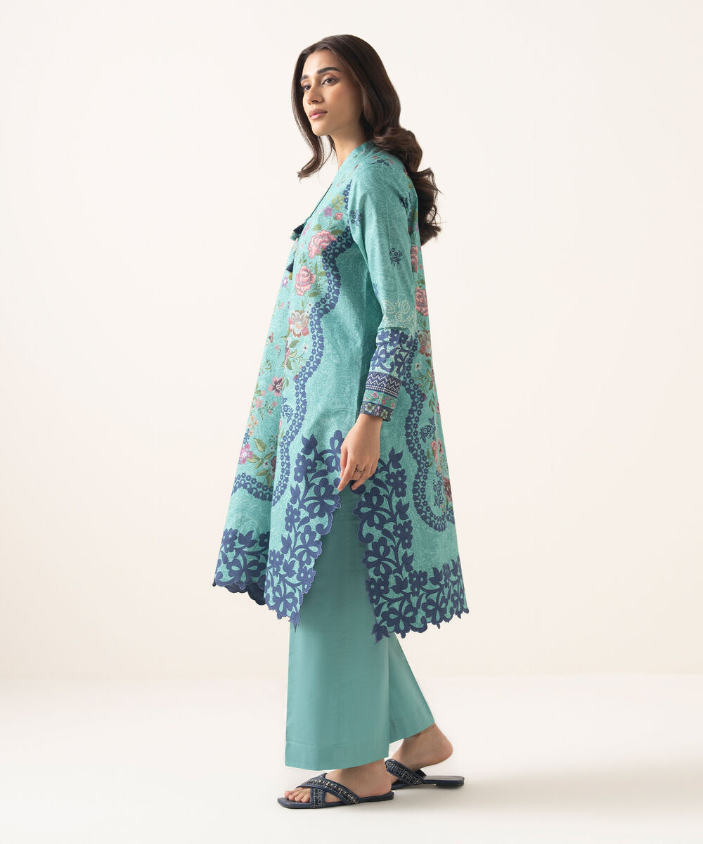 Women's Unstitched Lawn Printed Aqua 2 Piece Suit