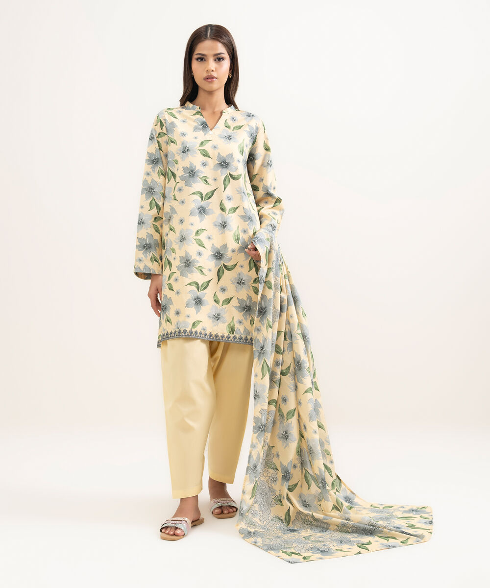 Women's RTW Cambric Embroidered Pale Yellow Straight Shirt