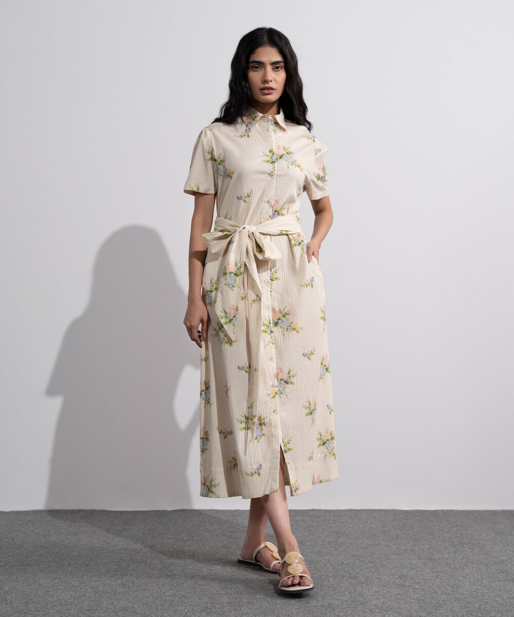 Women's Multi Floral Printed Seersucker Dress
