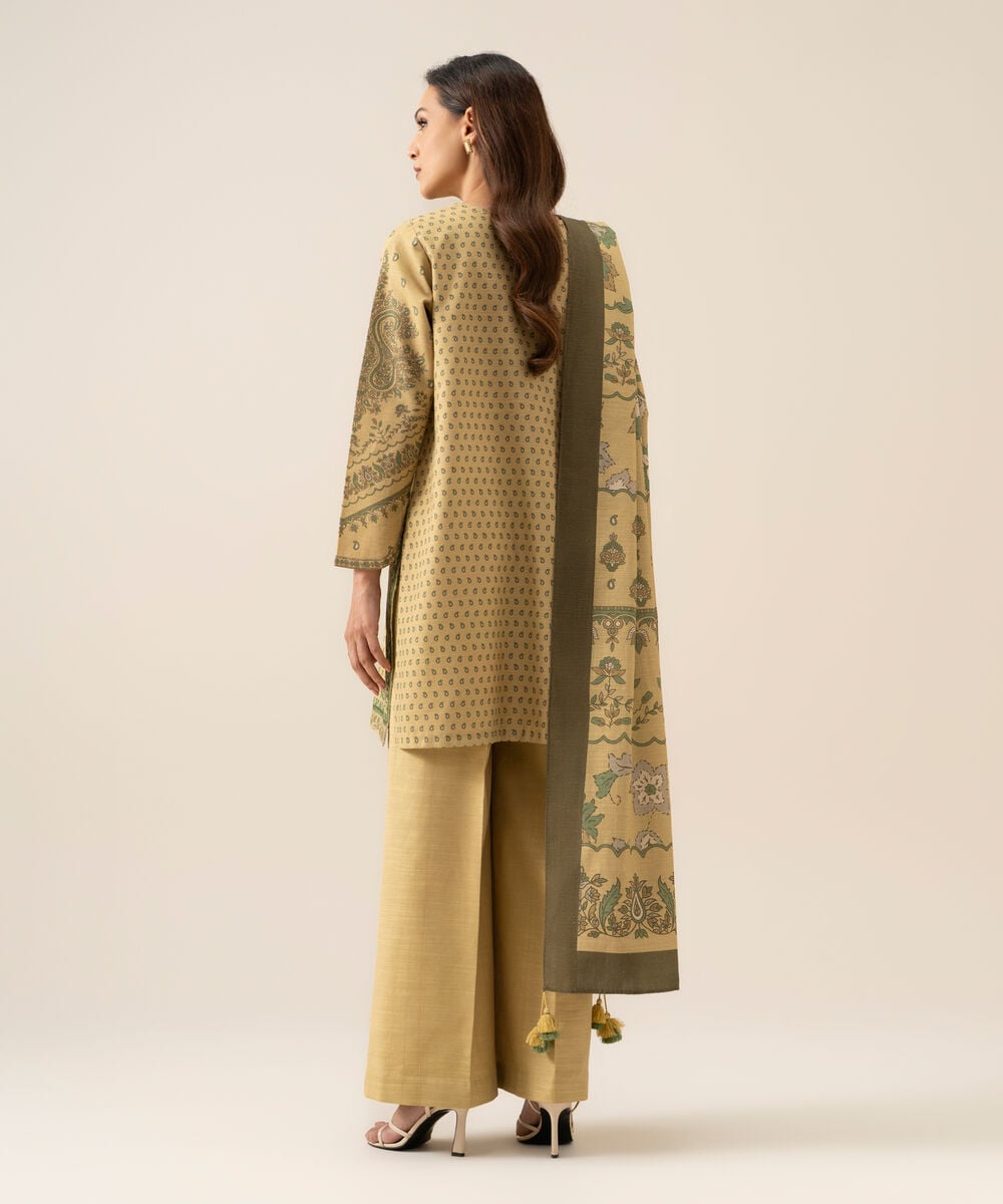 Women's Unstitched Premium Khaddar Embroidered Beige 3 Piece Suit
