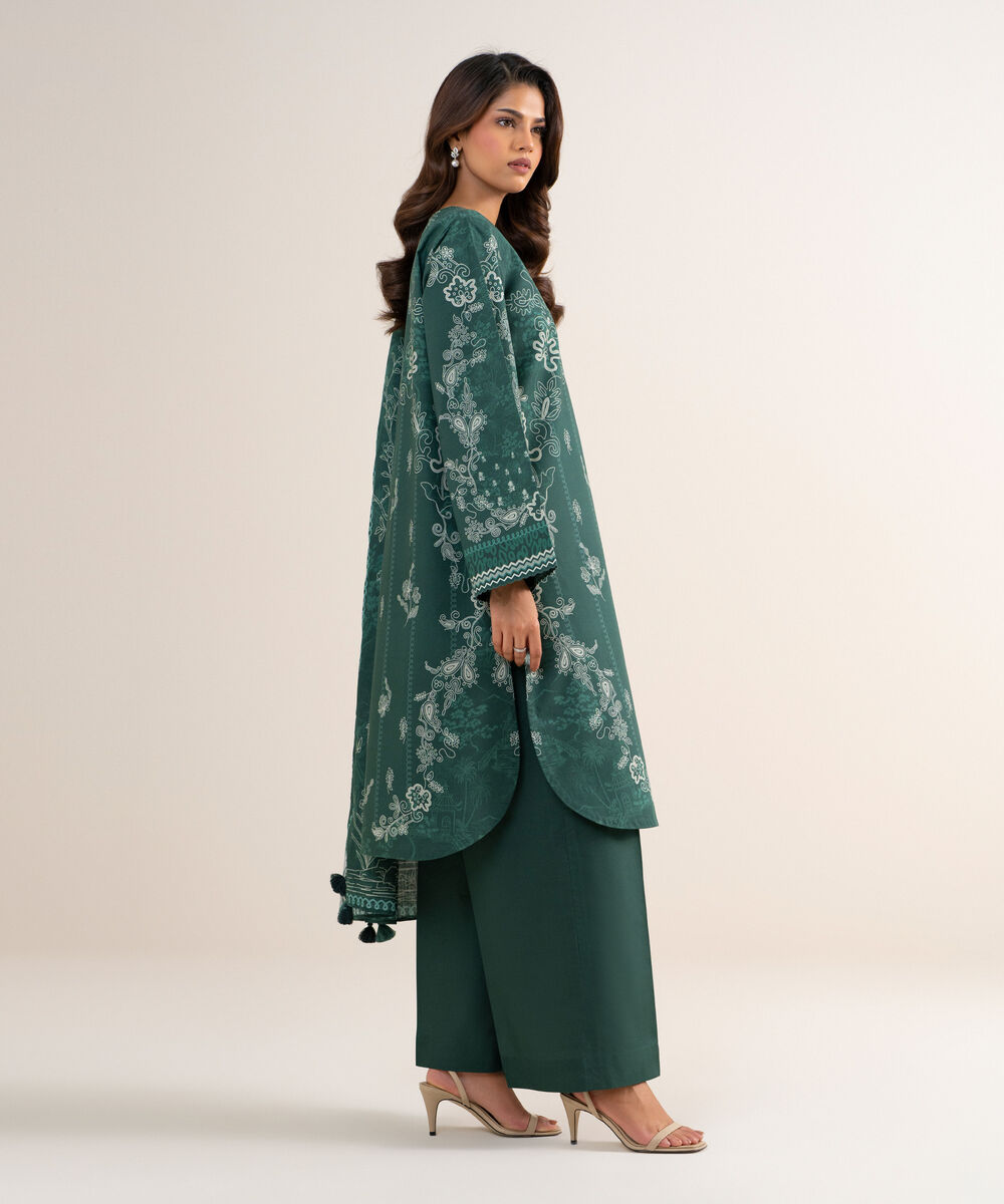 Women's Unstitched Lawn Printed Green 3 Piece Suit