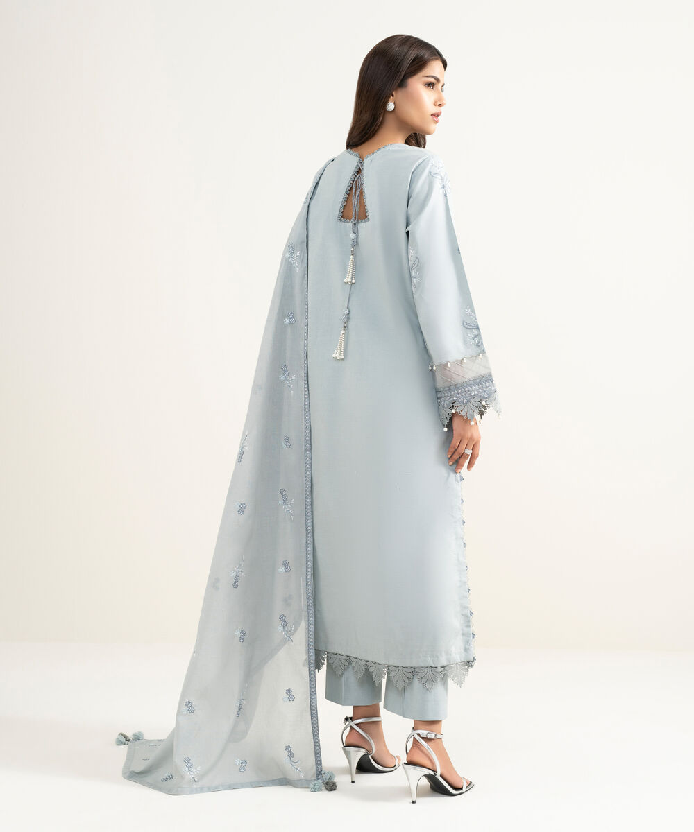 Women's Unstitched Textured Lawn Embroidered Grey 3 Piece Suit