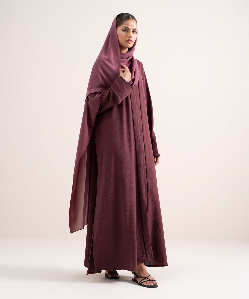 Women's Polyster Burgandy Raglan Abbaya Set
