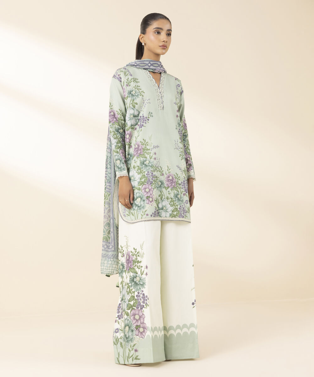 Unstitched Women's Green Lawn 3 Piece Suit