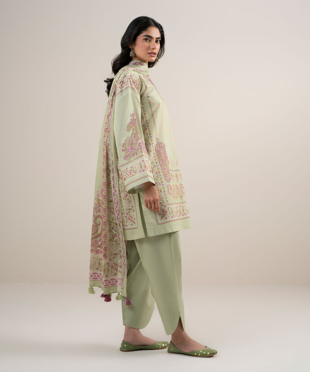 Women's Unstitched Lawn Embroidered Light Green 3 Piece Suit