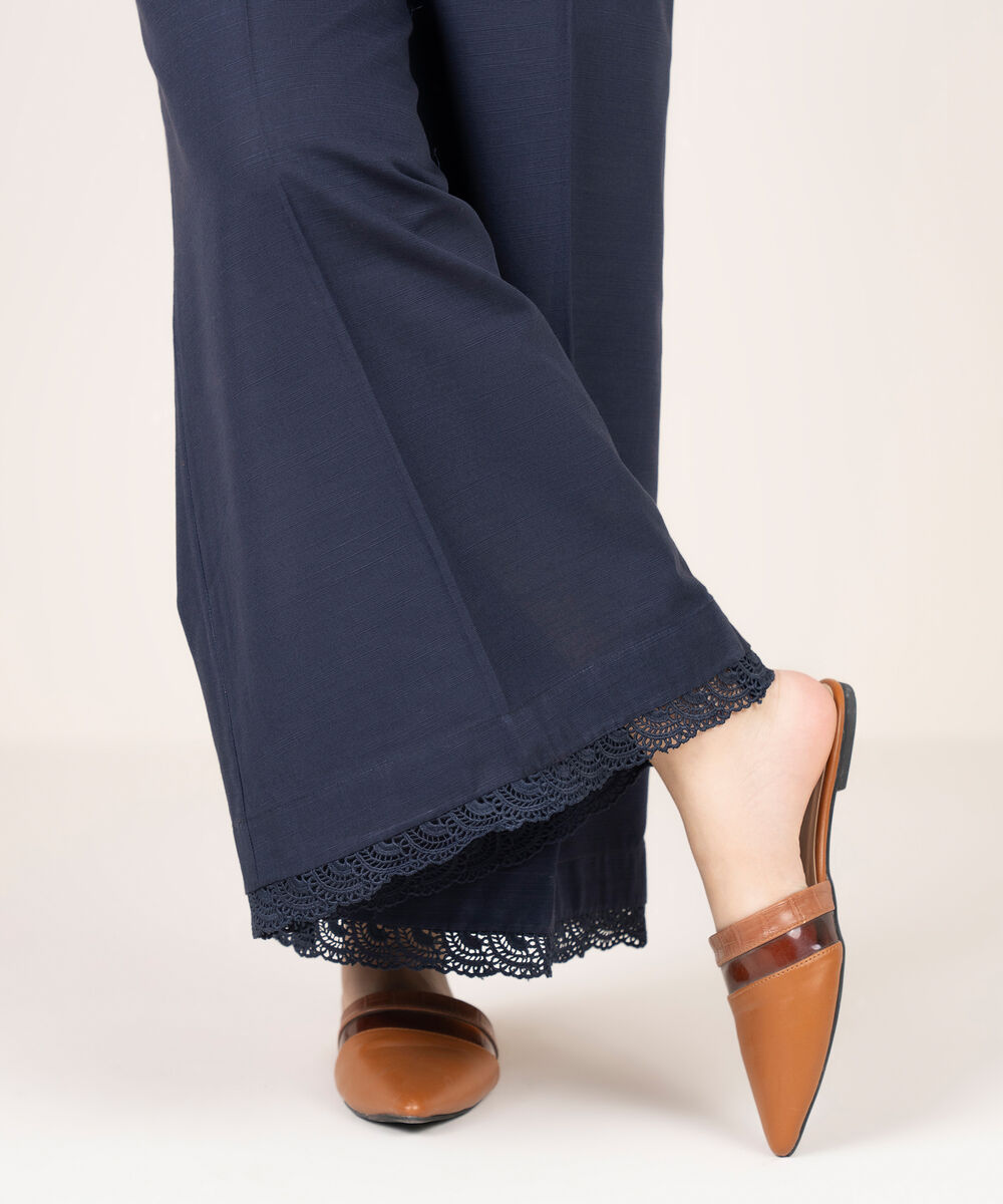 Women's RTW Khaddar Solid Blue Flared Pants