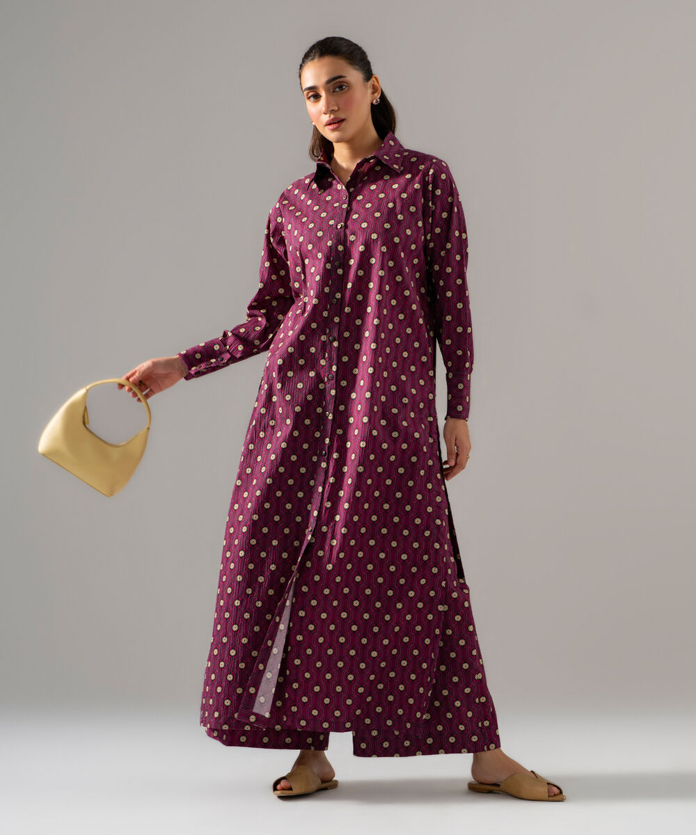 Women's RTW Seersucker Printed Purple 2 Piece Suit