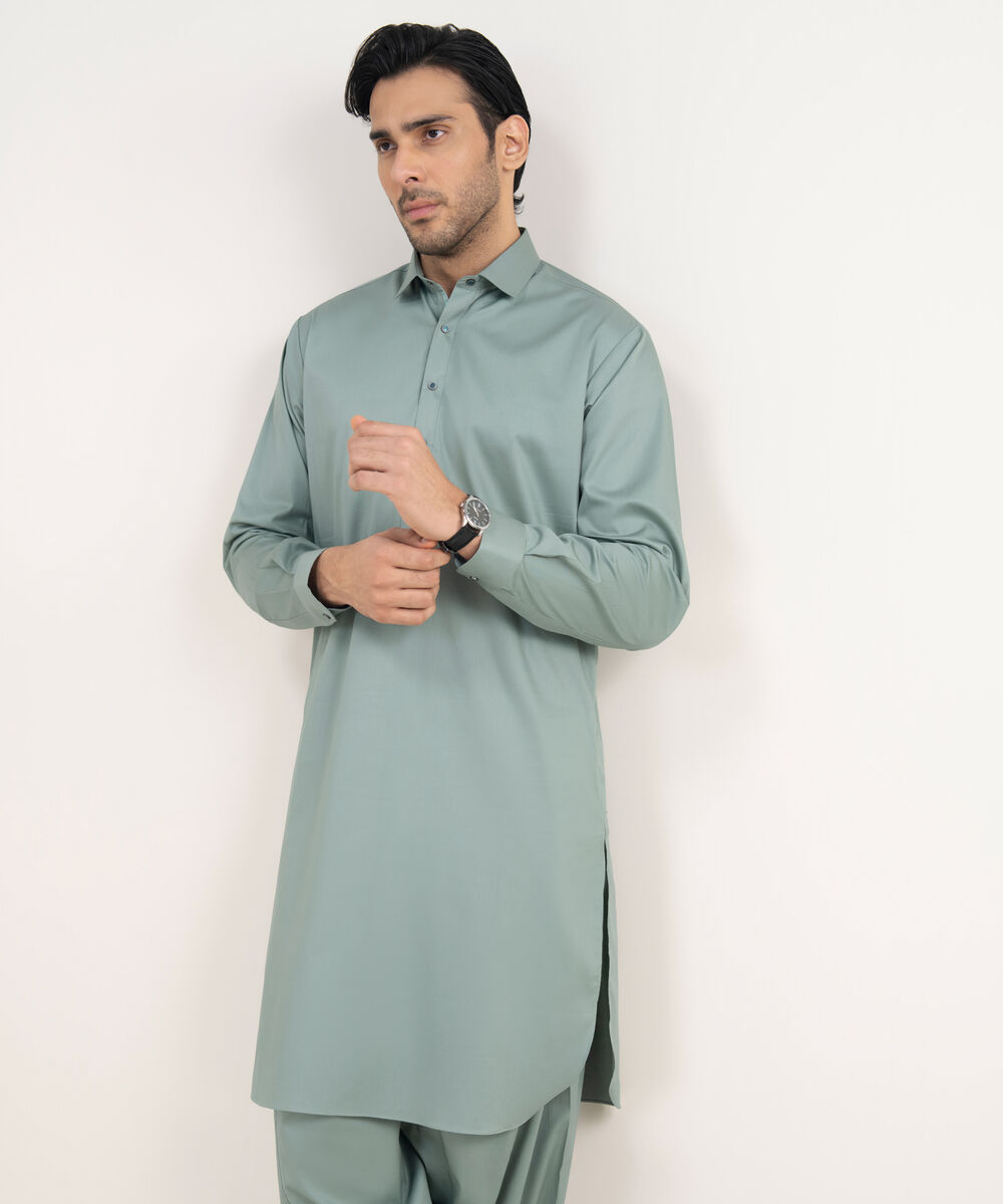 Men's Stitched Premium Cotton Light Sage Suit