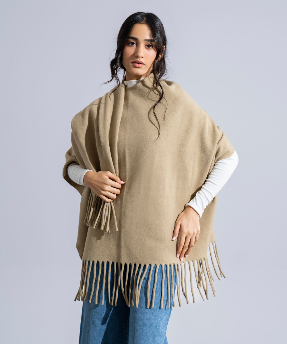 Women's Western Wear Beige Polyester Cape Shawl