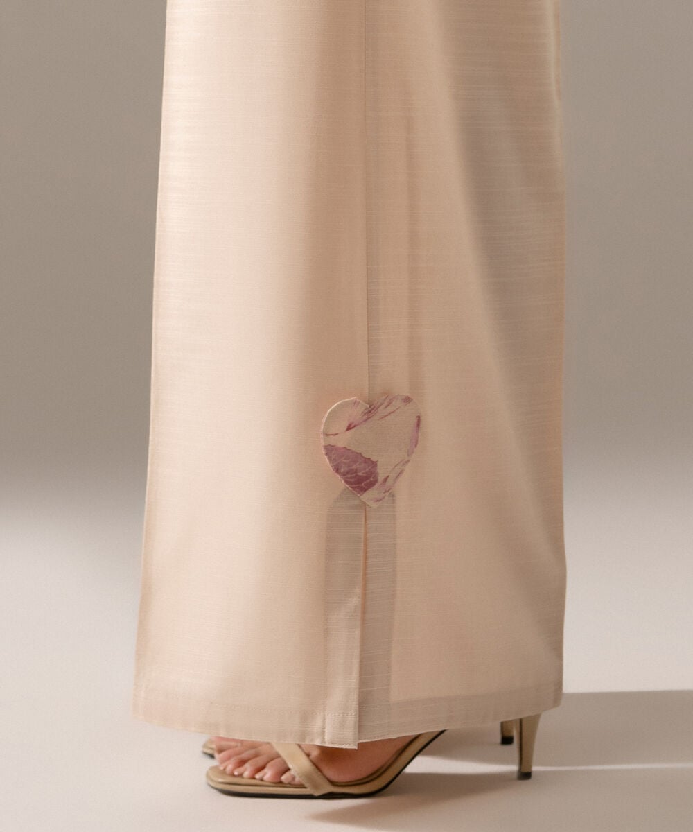 Women's RTW Khaddar Solid Beige Flared Pants