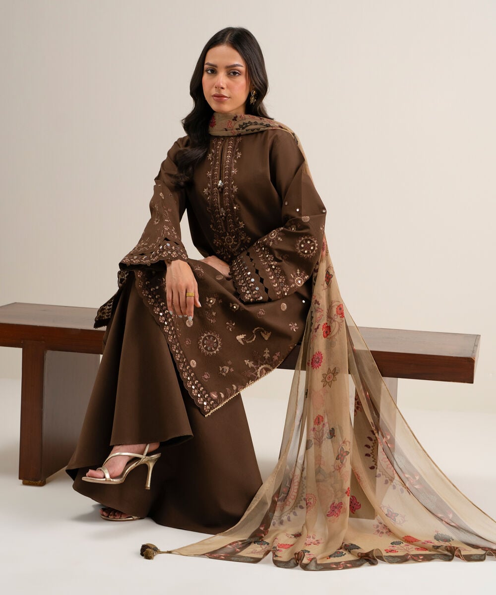 3 Piece - Embroidered Cotton Viscose Suit