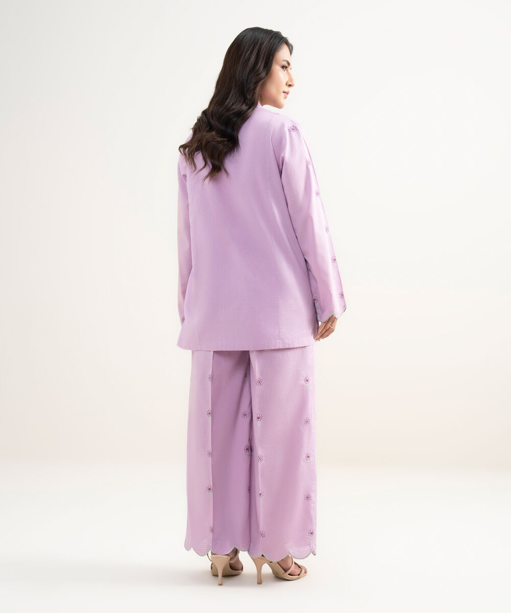 Women's RTW Dobby Embroidered Purple Straight Shirt