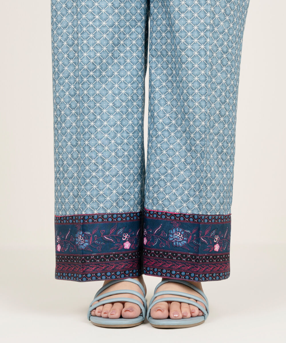 Women's RTW Cambric Printed Blue Straight Pants