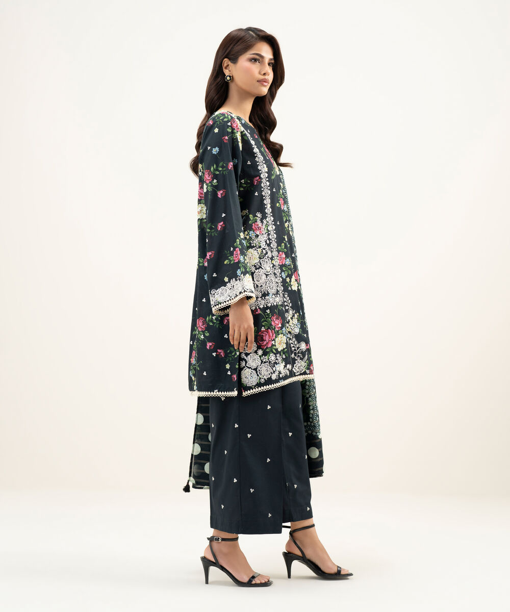 Women's RTW Lawn Embroidered Black 3 Piece Suit