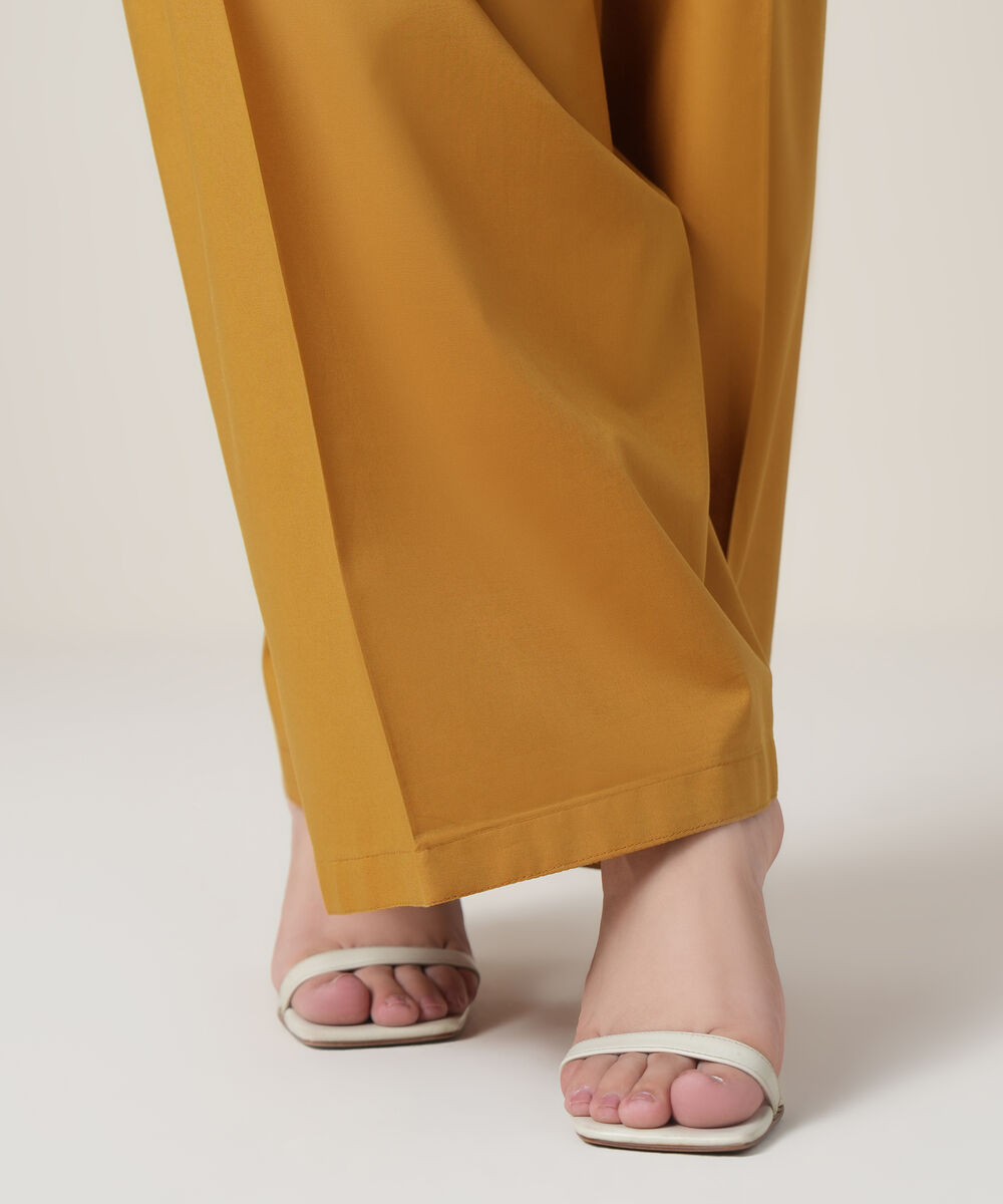 Women's RTW Cambric Mustard Solid Trousers