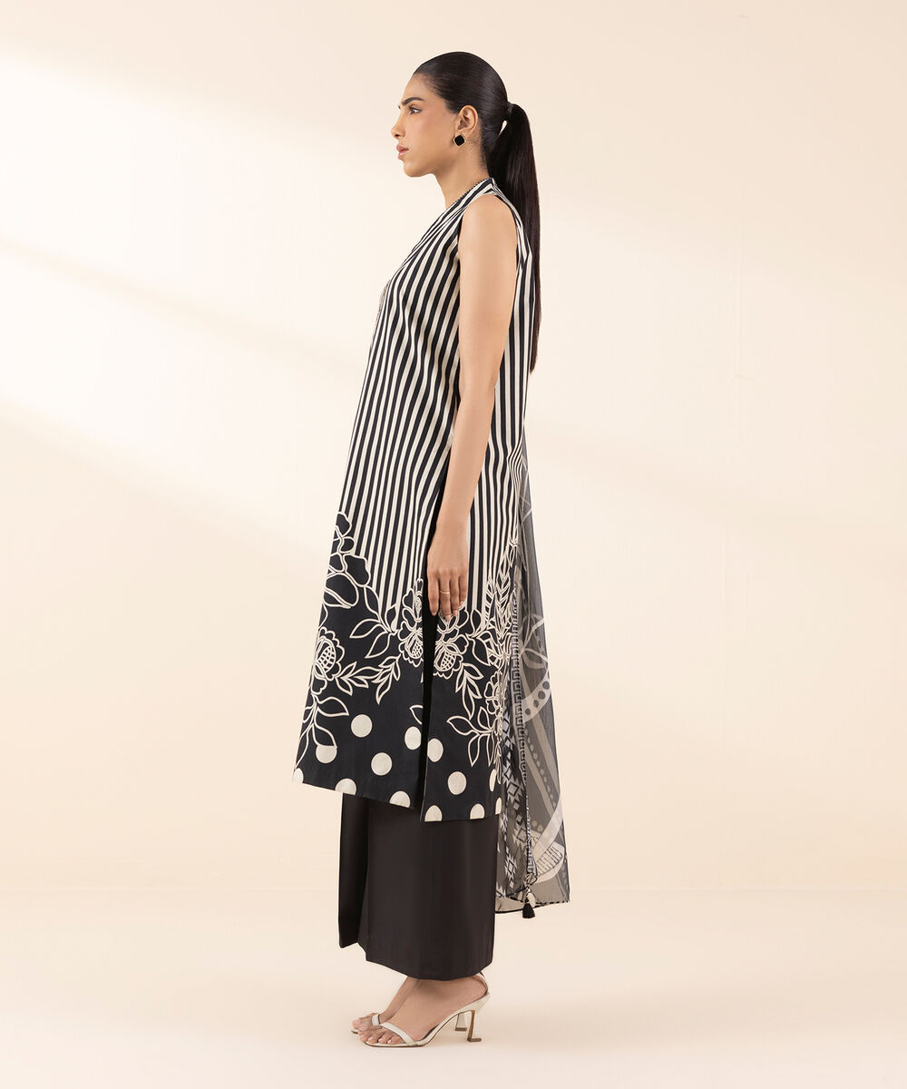 Women's Unstitched Lawn Printed Black 3 Piece Suit