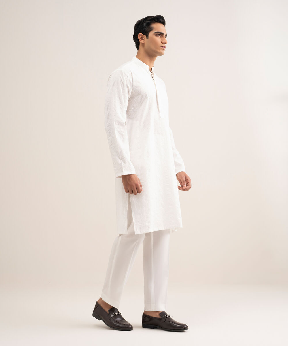 Men'S Stitched Off White Premium Cotton Suit