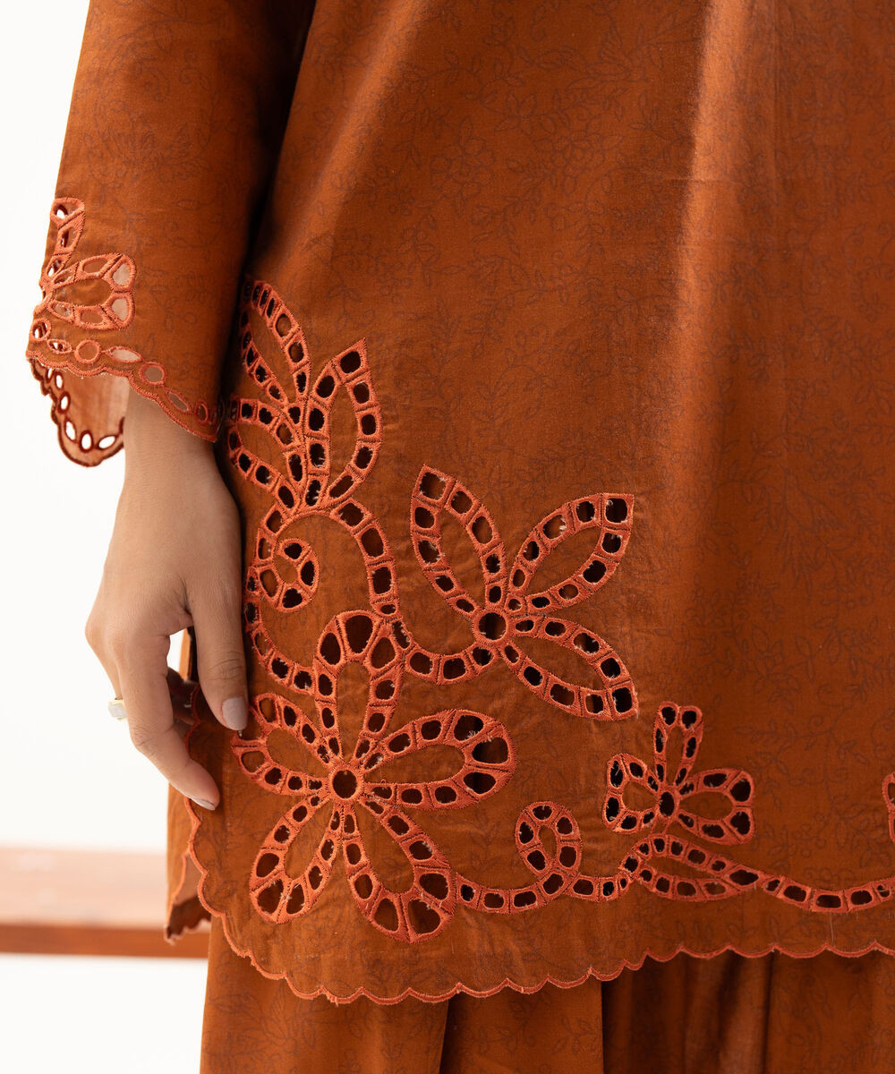 Women's Unstitched Lawn Embroidered Orange 3 Piece Suit