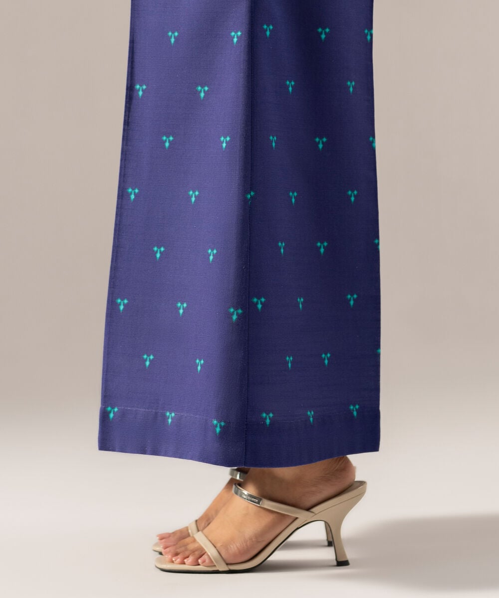 Women's RTW Printed Blue Khaddar Flared Pants