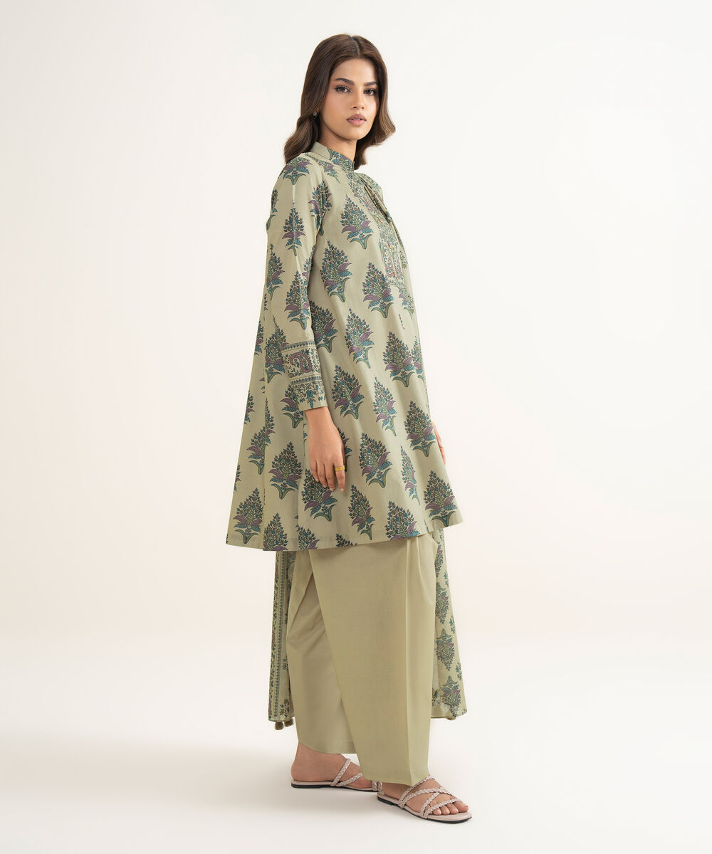 Women's Unstitched Lawn Printed Beige 3 Piece Suit