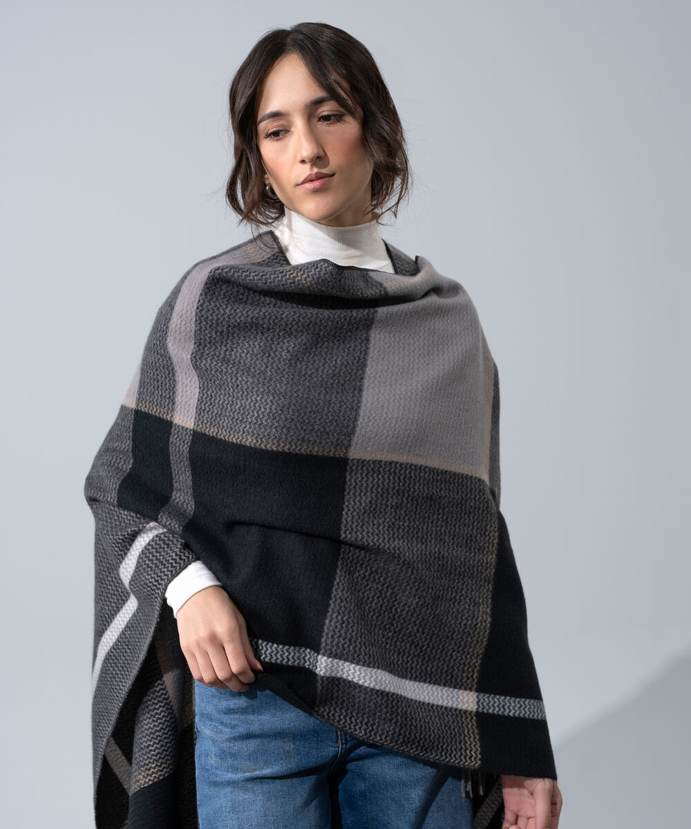 Women's Western Wear Grey Polyester Striped Cape Shawl