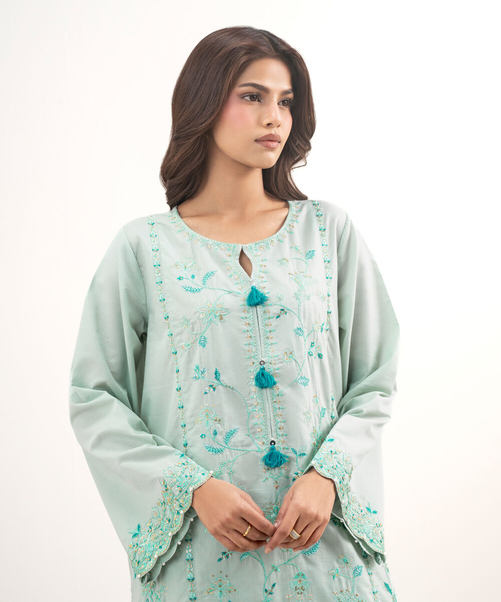 Women's RTW Zari Lawn Embroidered Blue 2 Piece Suit