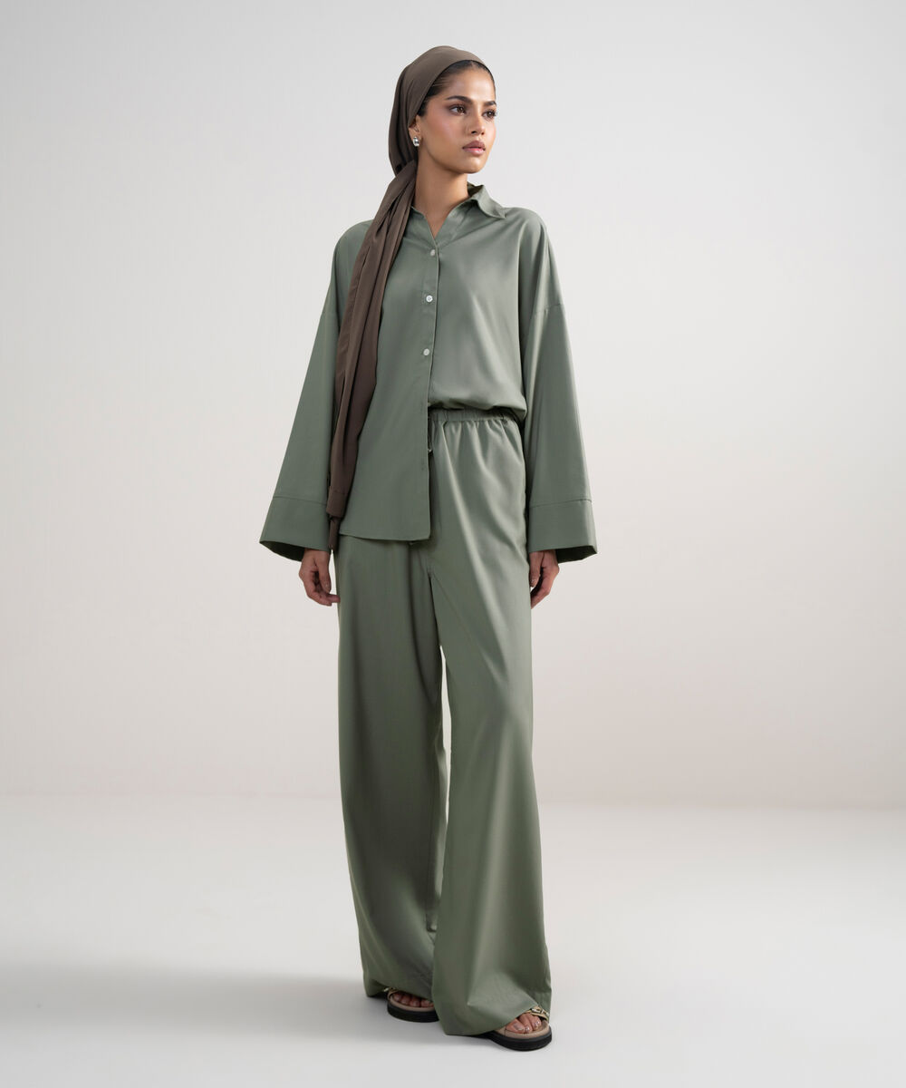 Women's Sage Green Wide-Leg Pants