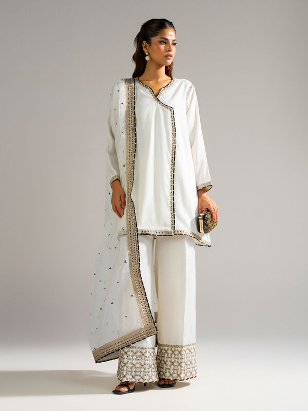 3 Piece - Embroidered Raw Silk Suit