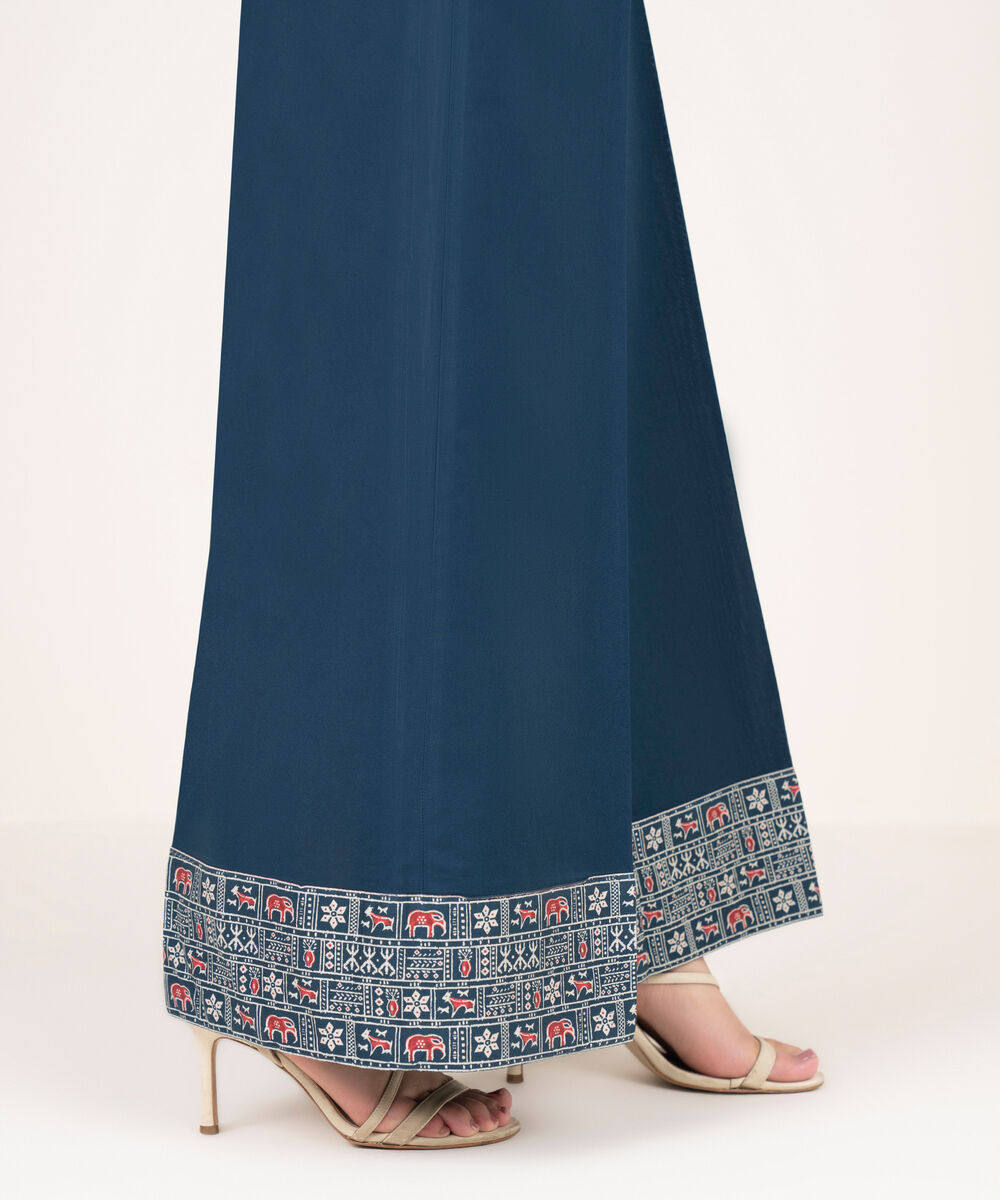 Women's RTW Viscose Linen Solid Blue Flared Pants