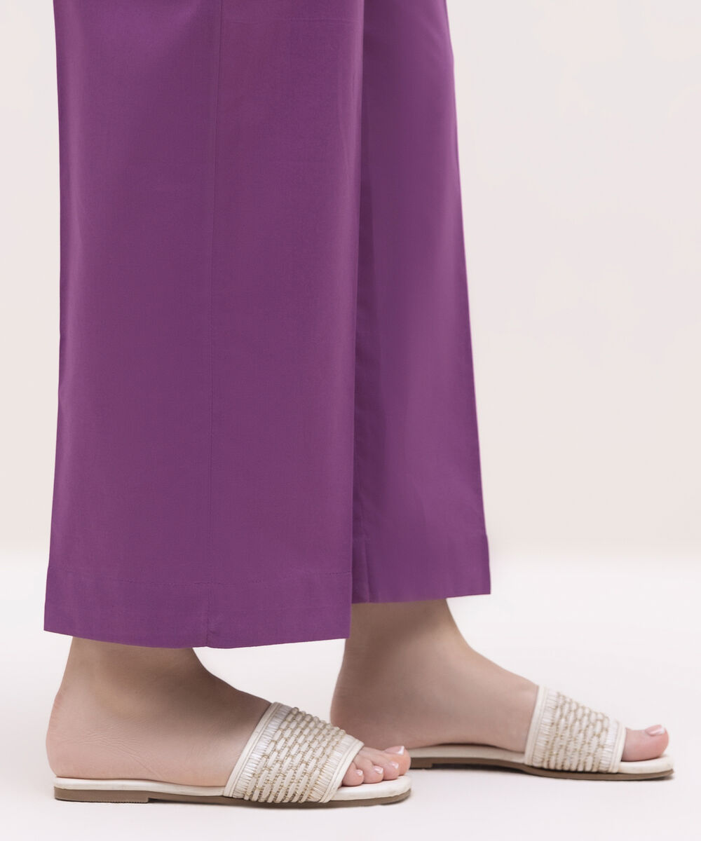 Women's RTW Cambric Purple Solid Straight Pants