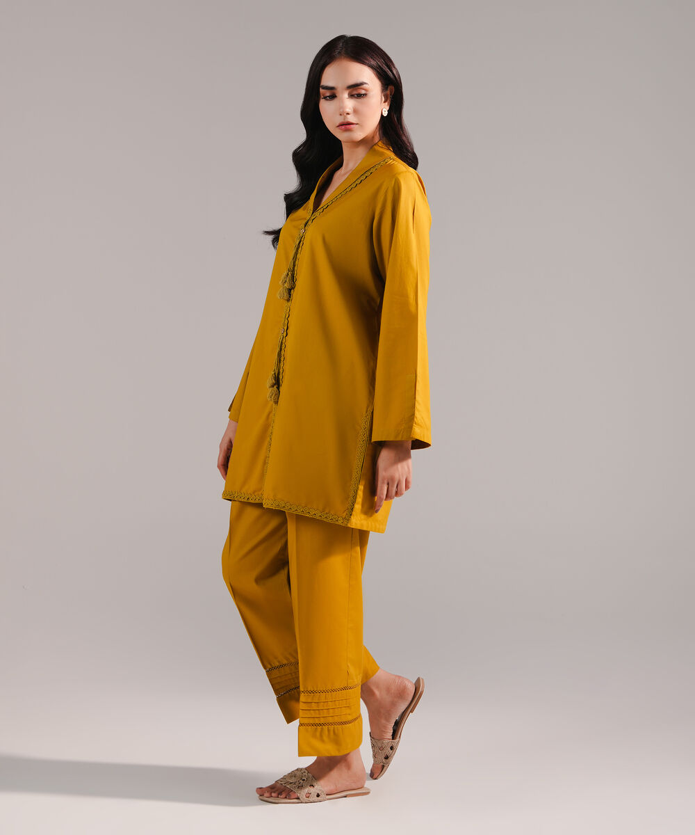 Women's RTW Lawn Solid Mustard Yellow Straight Shirt