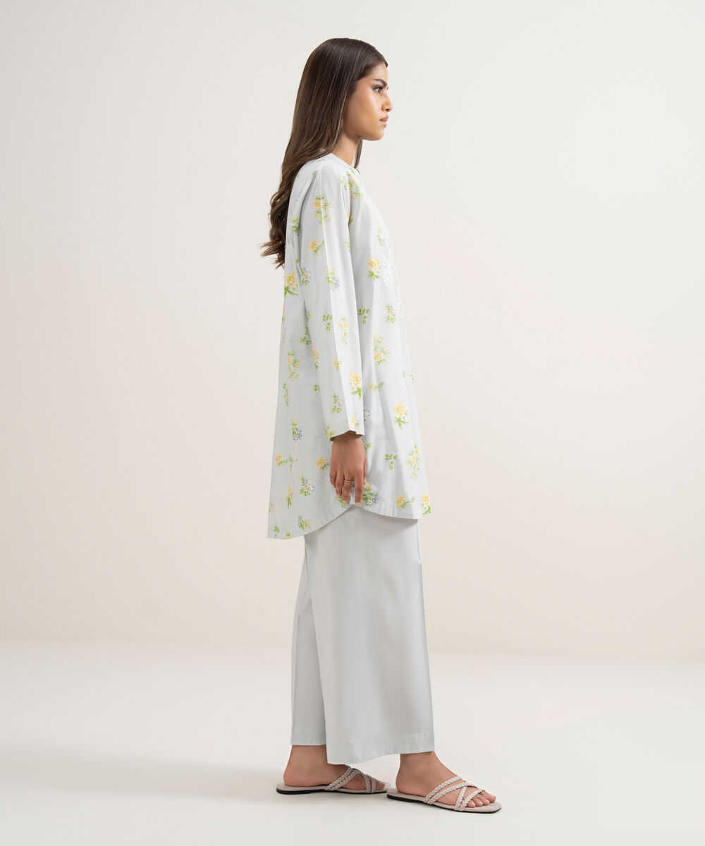 Women's RTW Cambric Embroidered Mint Green Straight Shirt