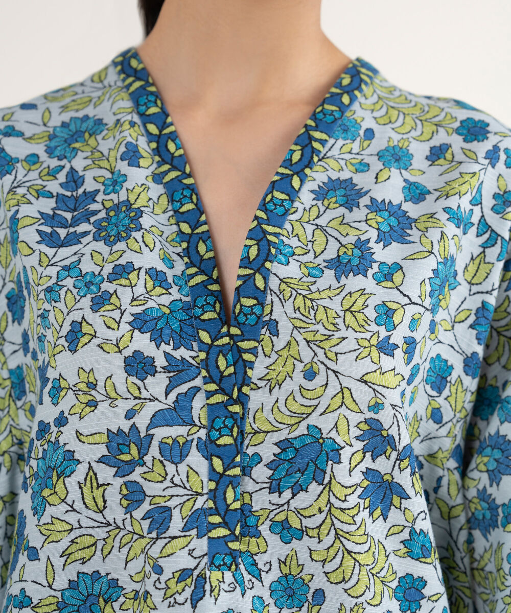 Women's Unstitched Printed Khaddar Blue 3 Piece Suit