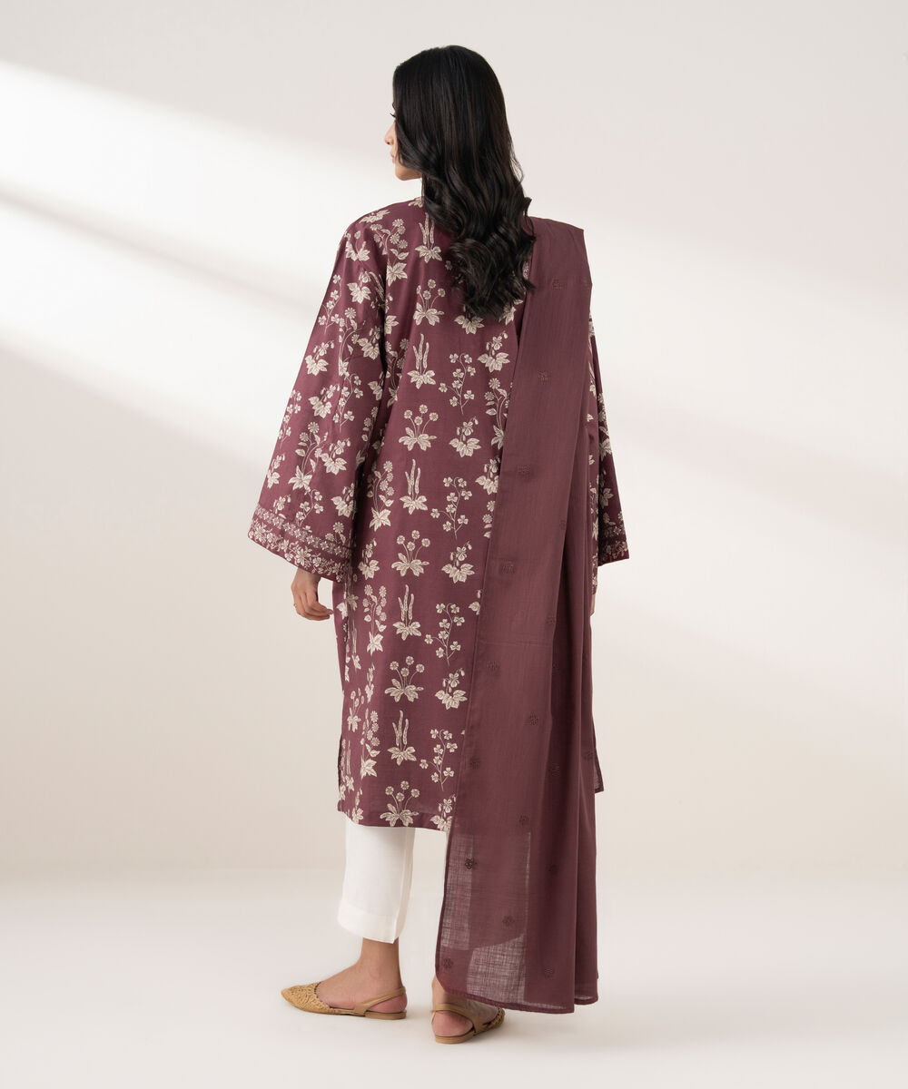 Women's RTW Cotton Embroidered Maroon 2 Piece Suit