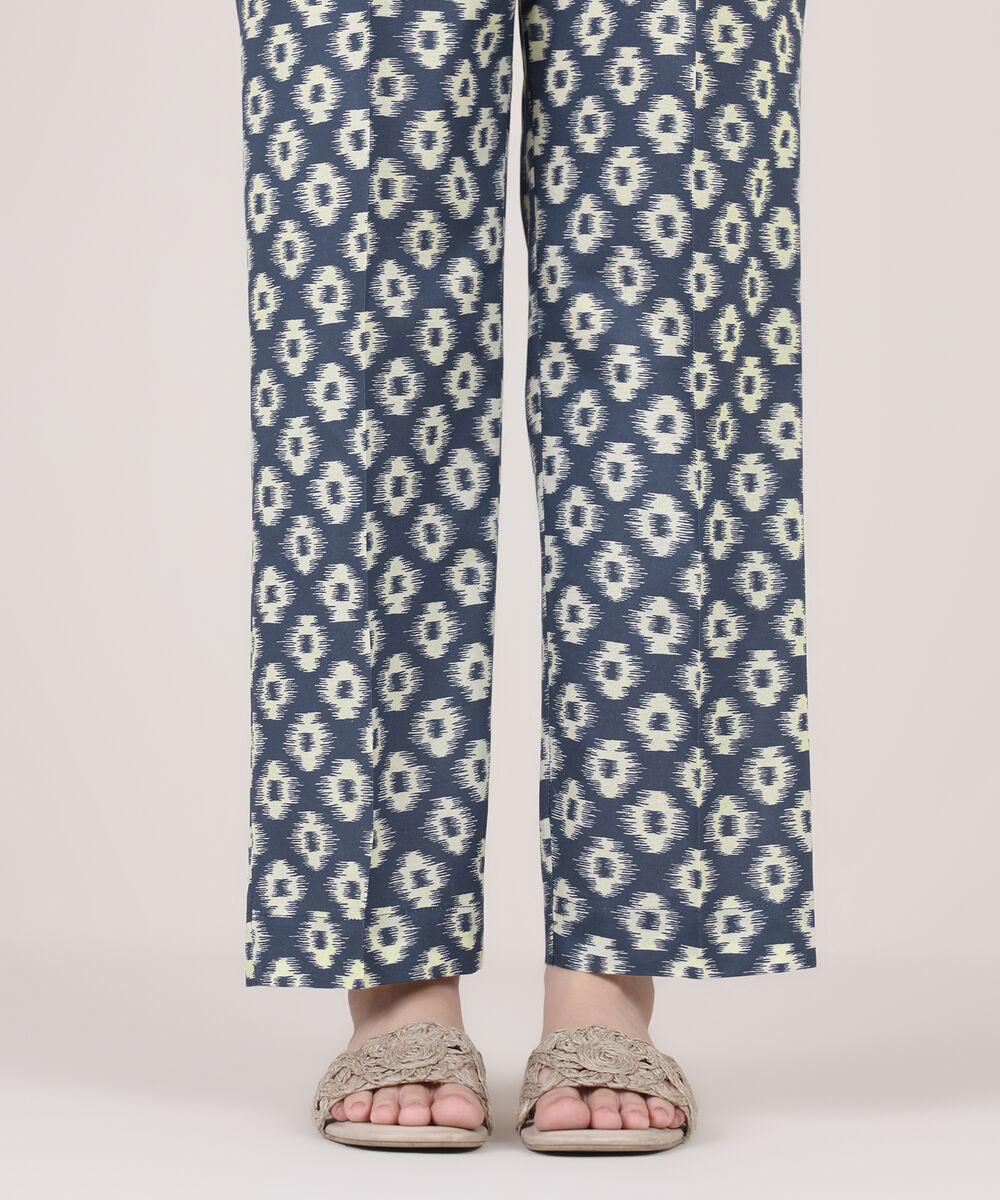 Women's RTW Cambric Blue Printed Straight Pants