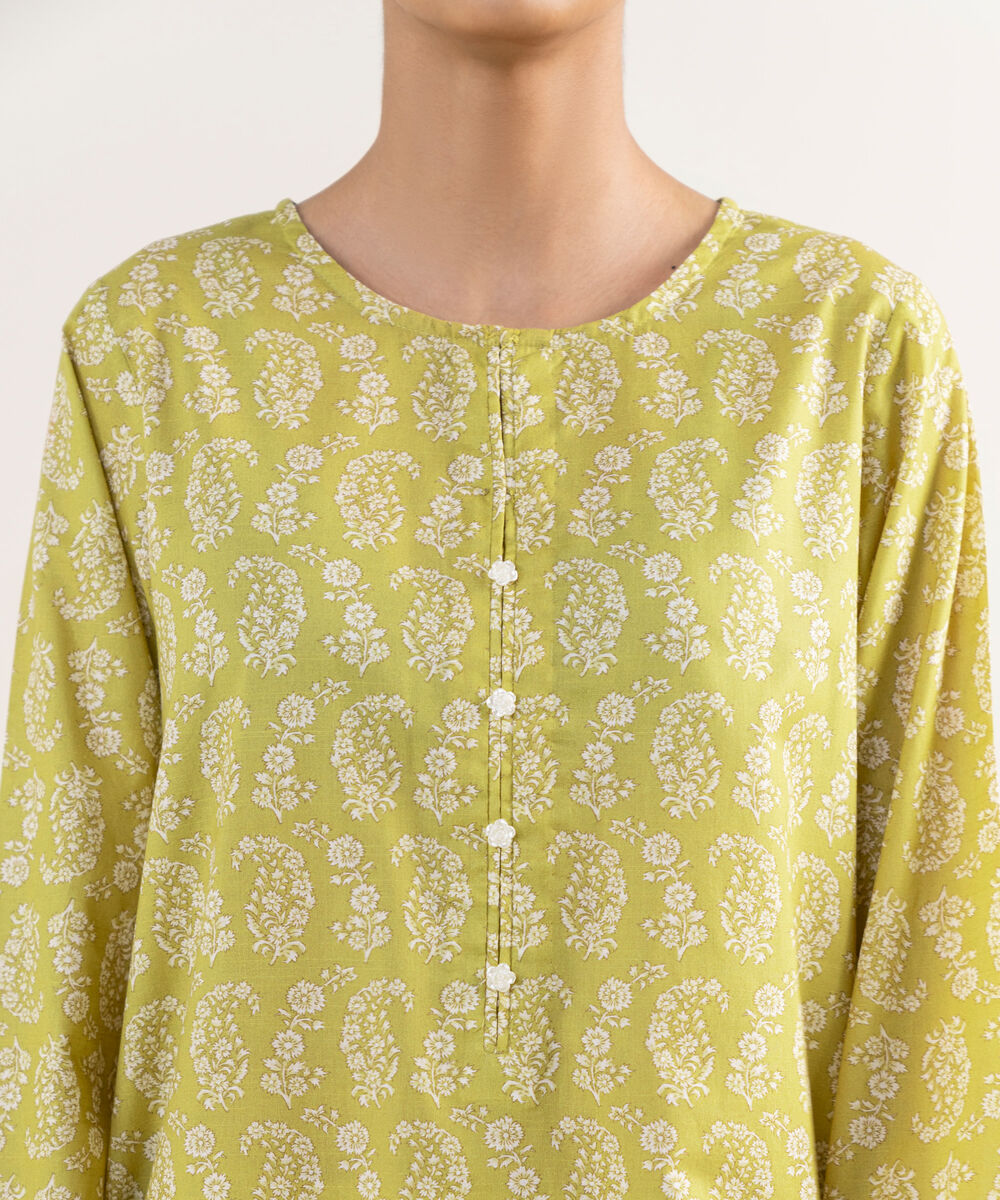 Women's RTW Textured Lawn Yellow Printed A-Line Shirt